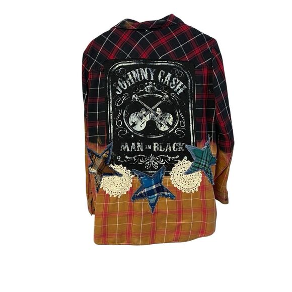 Upcycled Flannel Shirt Shacket Womens 1X Country Music Grunge Patchwork Folk Art - Picture 9 of 10